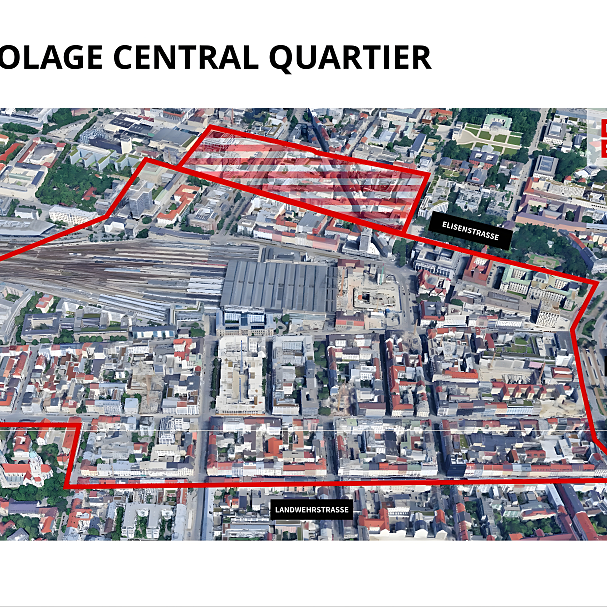 Das Central Quartier aus der Vogelperspektive: räumlicher Umgriff mit Core-Bereich und Expansionsfläche