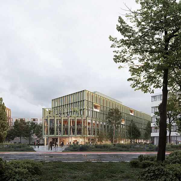 Innen Holz, außen Grün: Die Fassade aus recyceltem Aluminium sowie die unauffällig ins Dach integrierte Photovoltaikanlagen des i8 sind in beruhigendem Grün gehalten.