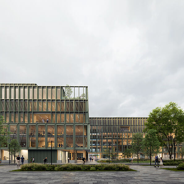 Die auffällig gestaltete Fassade des i8 im Werksviertel orientiert sich an den Bahngleisen des Münchner Ostbahnhofs.