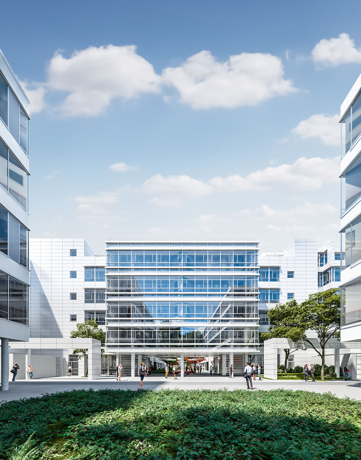 Die ikonische Fassade aus der School of Richard Meier ist bei der Revitalisierung erhalten geblieben