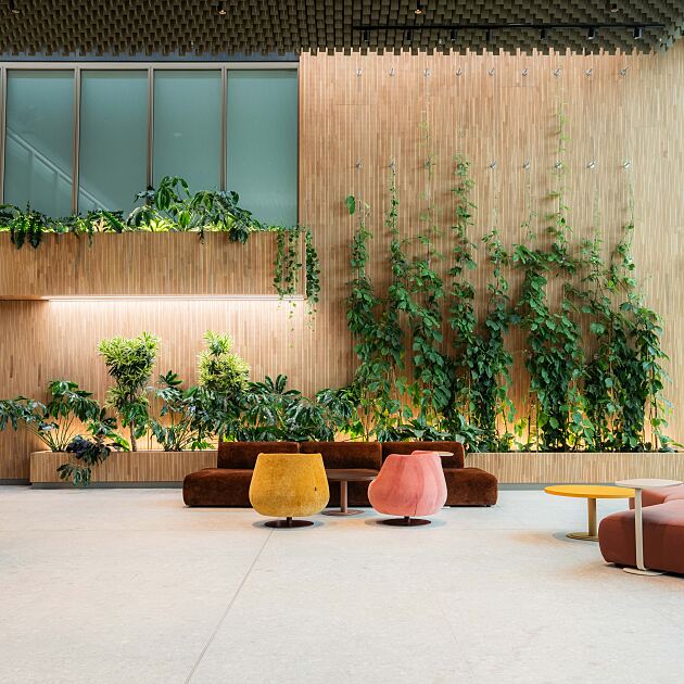Die Wohnzimmeratmosphäre zieht sich beginnend in der Lobby wie ein roter Faden durch das Immune Office HEADS.