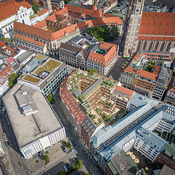 Architektonische Harmonie: Die Gestaltung des AIM passt sich harmonisch an das historische Stadtbild an, Kaufingerstr. 13