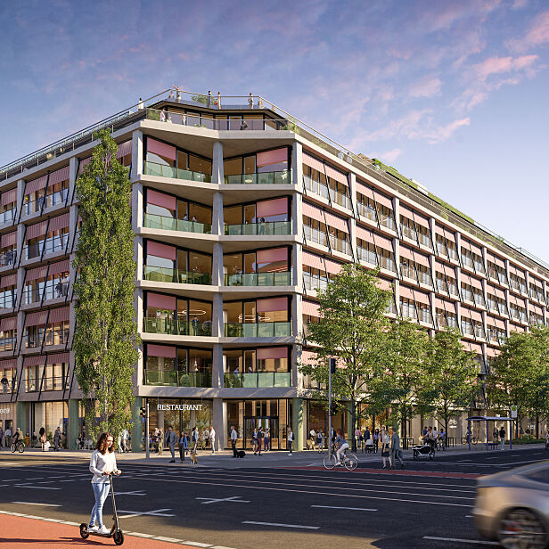 Außenansicht von The Verse: links Bayerstraße, rechts Paul-Heyse-Straße.