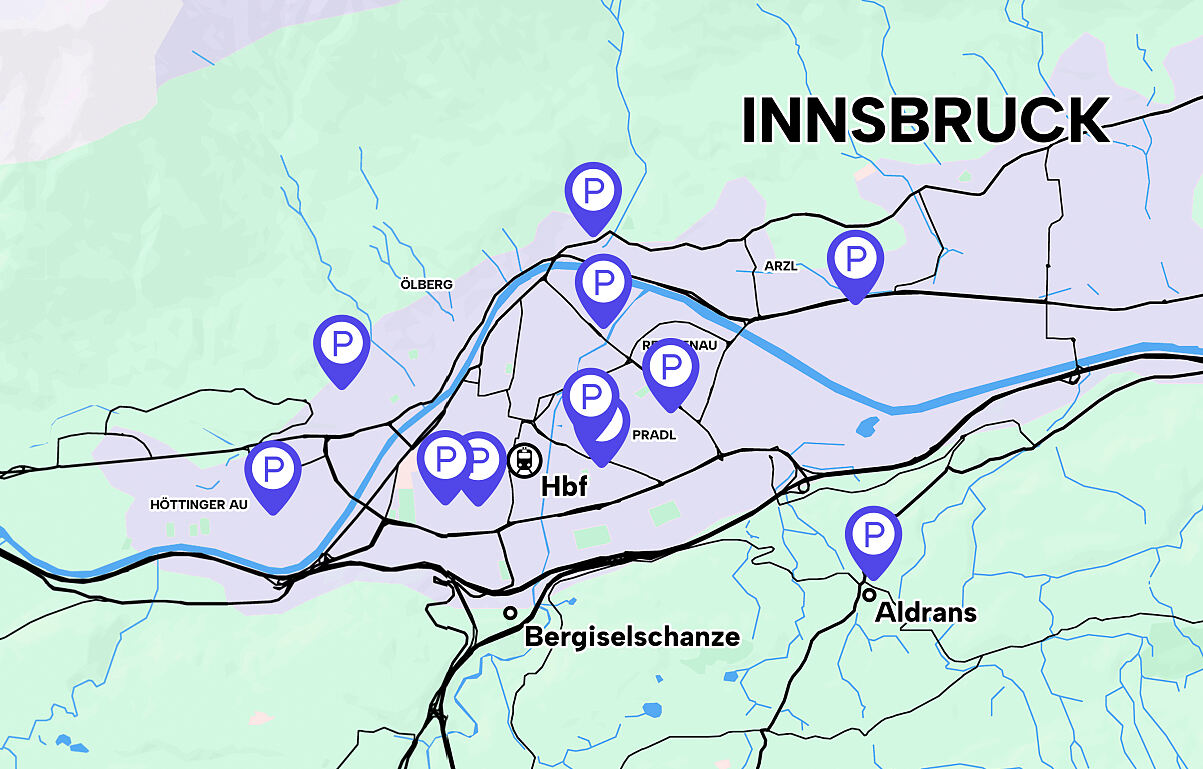 Weniger Parkdruck, mehr Platz: Acht Supermarktstandorte in ganz Innsbruck stellen ihre Parkflächen abends über Wemolo digital zur Verfügung – buchbar per App.