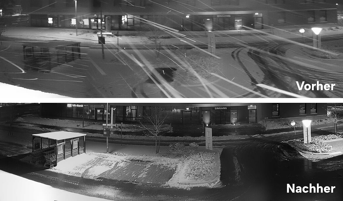 Von Schnee bedeckt zum geräumten Parkplatz: Das System dokumentiert Reinigungsleistungen lückenlos und macht Servicequalität messbar.
