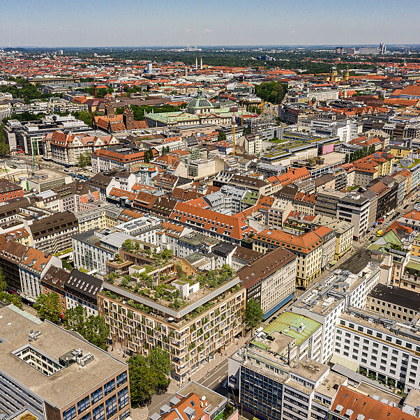 Luftaufnahme des Projekts The Stack im Umfeld des Hauptbahnhofs – Teil des strukturellen Wandels im neu benannten Central Quartier.