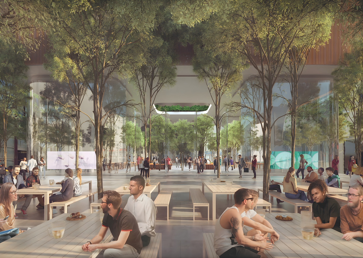 Georg-Kronawitter-Platz: Perspektive auf den künftigen Platz mit den geplanten Neubauten gemäß Masterplan von Foster + Partners.